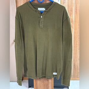 Ovadia & Sons slim fit vintage Olive Green Henley Long Sleeve